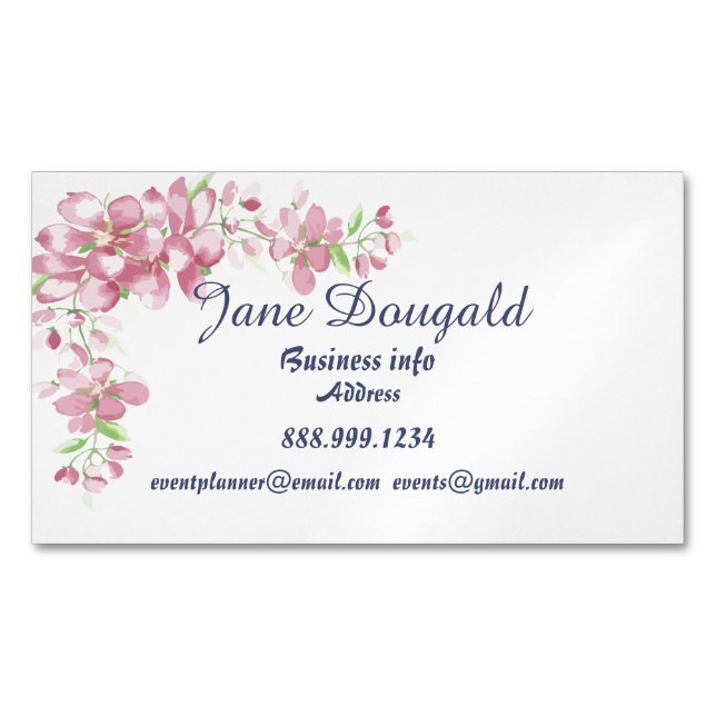Carte De Visite Magnétique Aquarelle de fleurs de cerisier Art personnalisé (devant)