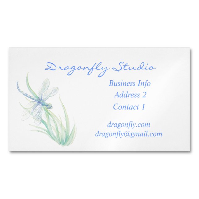Carte De Visite Magnétique Aquarelle douce personnalisée Bleu Vert Dragonfly  (devant)
