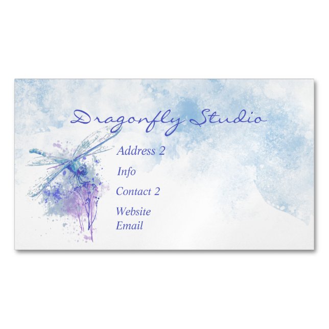Carte De Visite Magnétique Aquarelle douce personnalisée Blue Dragonfly Busin (devant)