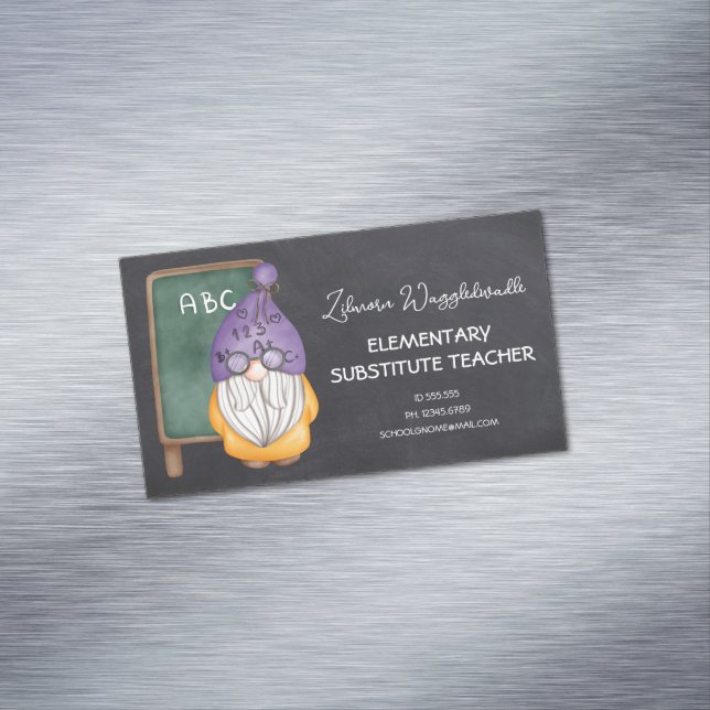 Carte De Visite Magnétique Aquarelle Gnome Enseignant Chalkboard Arrière - pl (In Situ)