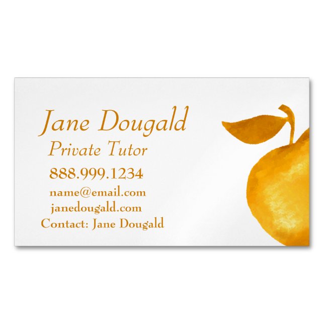 Carte De Visite Magnétique Aquarelle Gold Pomme Enseignant, Instructeur Tutor (devant)