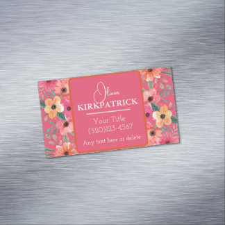 Carte De Visite Magnétique Aquarelle rose Et Orange Plantée Florale
