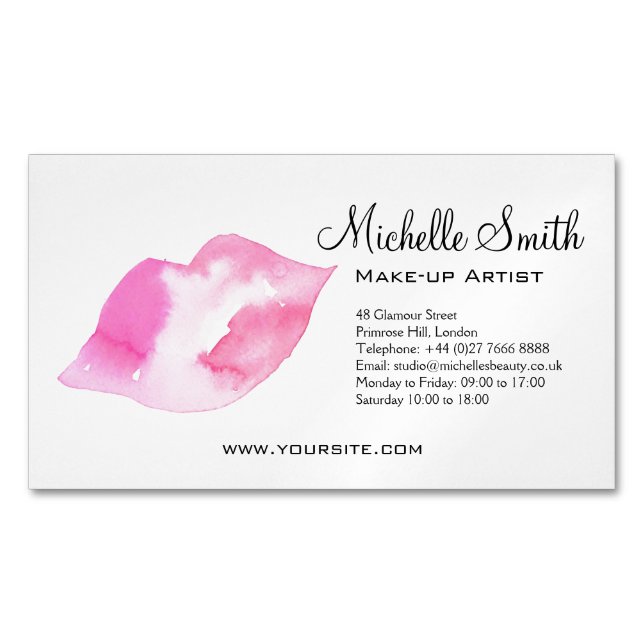 Carte De Visite Magnétique Aquarelle rose lèvres maquillage marque (devant)