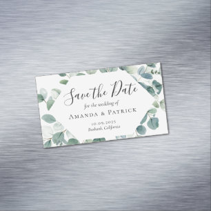 Carte De Visite Magnétique Aquarelle Vert Mariage Élégant Enregistrer La Date