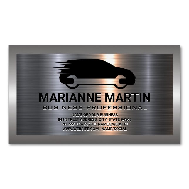 Carte De Visite Magnétique Argent métallique en aluminium brossé | Service au (devant)