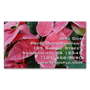 Carte De Visite Magnétique Argent Star Marbre Poinsettias Pink Holiday Floral