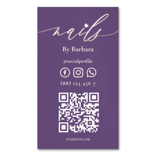 Carte De Visite Magnétique Art Nail moderne Beauté Salon Technicien Purple (devant Vertical)