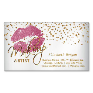 Carte De Visite Magnétique Artiste de maquillage - Confetti Or & Jolies lèvr
