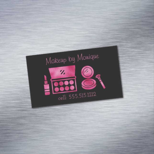 Carte De Visite Magnétique Artiste de maquillage noir et rose chaud Glam (In Situ)