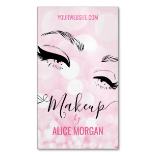 Carte De Visite Magnétique Artiste de maquillage rose étincelant Glamor Bokeh
