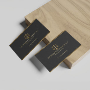 Carte De Visite Magnétique Avocat de droit - Simple balance et bordure dorée