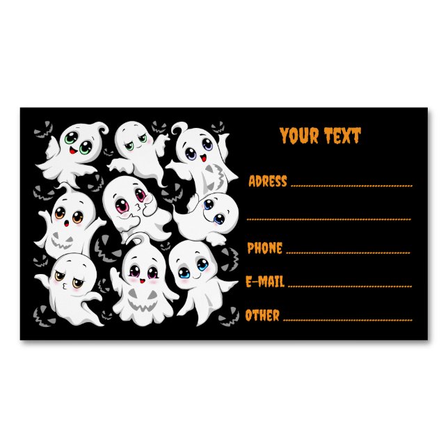 Carte De Visite Magnétique Baby Ghosts Éffrayant mignon Halloween humeur (devant)