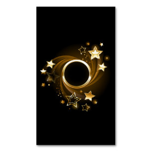Carte De Visite Magnétique Bannière ronde avec étoiles or sur noir