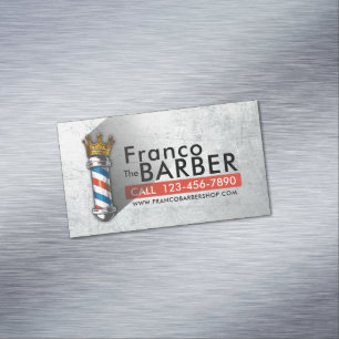 Carte De Visite Magnétique Barber Hair Shop King Crown Barber Pole Hair Salon