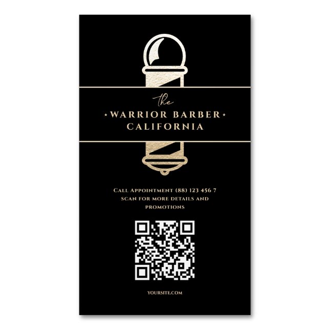 Carte De Visite Magnétique Barbier moderne Barbier Barbier Pole de Barber QR (devant Vertical)
