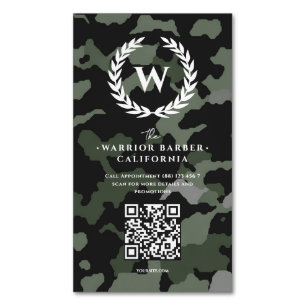 Carte De Visite Magnétique Barbier moderne Monogram Camouflage Barbier