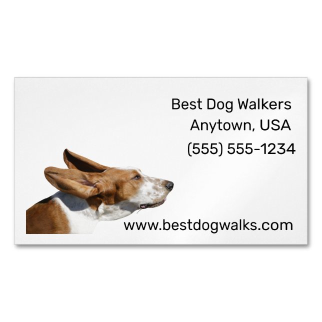 Carte De Visite Magnétique Basset Hound Oars Flop dans Wind Dog Walker (devant)