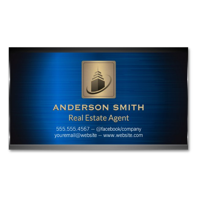 Carte De Visite Magnétique Bâtiment Sky Scraper | Arrière - plan métallique b (devant)