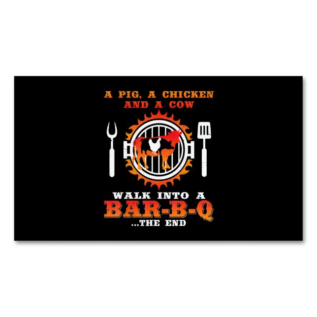Carte De Visite Magnétique BBQ| Un Cochon Et Un Poulet Se Promènent Dans Un B (devant)