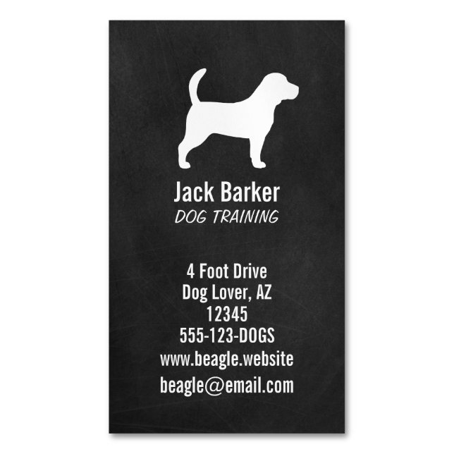 Carte De Visite Magnétique Beagle Chien Silhouette Chalboard Style Vertical (devant Vertical)