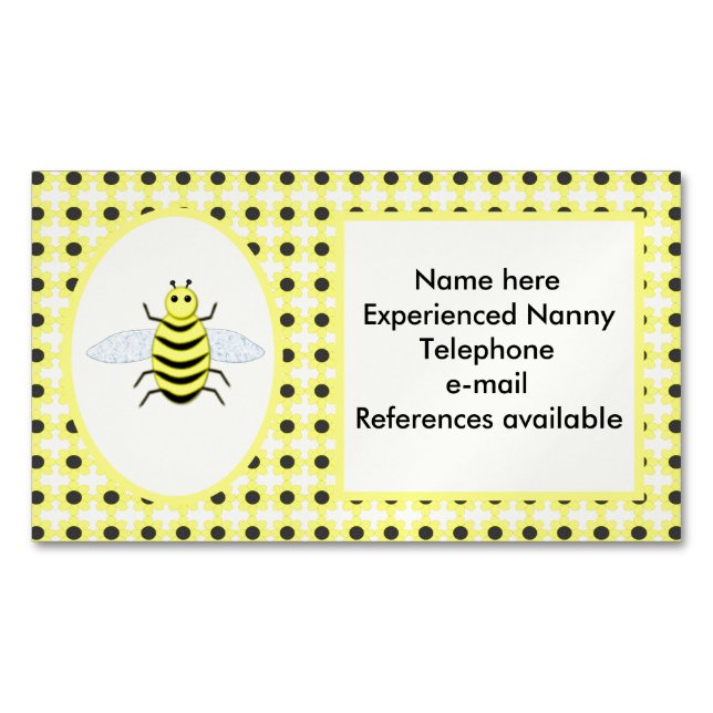 Carte De Visite Magnétique Bébé jaune mignon Bee Genre Neutre Nounou Personna (devant)