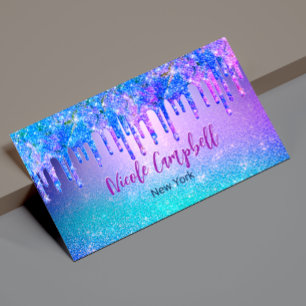 Carte De Visite Magnétique Bleu chic pourpre ombre parties scintillant goutte