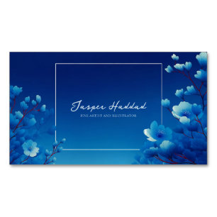 Carte De Visite Magnétique Bleu Lumineux Floral Monochromatique