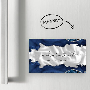 Carte De Visite Magnétique Bleu Nuit Agate Argent Paillettes Luxe