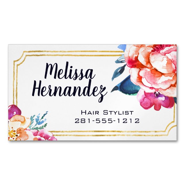 Carte De Visite Magnétique Bleu rose floral de cheveux professionnels de (devant)