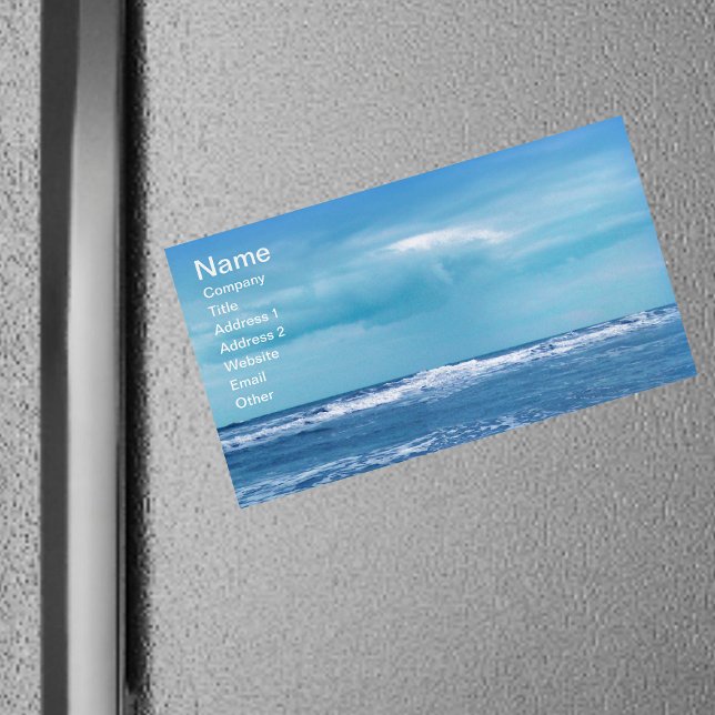 Carte De Visite Magnétique Blue Atlantic Ocean Waves Nuages Sky Photographie (Photo of Atlantic Ocean blue water white cap waves blue sky on magnetic business cards.)