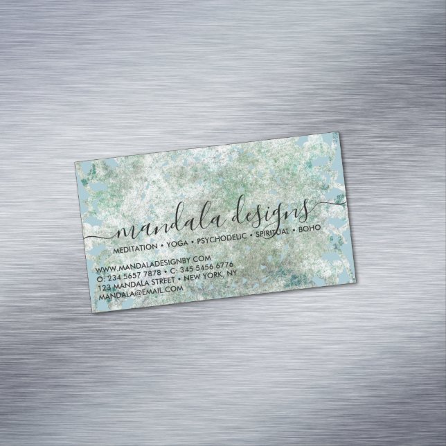 Carte De Visite Magnétique Blue Mandala Floral Script (In Situ)