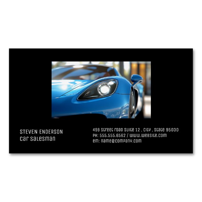 Carte De Visite Magnétique Blue Sports Car | Close Up  (devant)