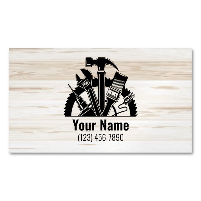 Carte De Visite Magnétique Bois d'outils main personnalisable (devant)