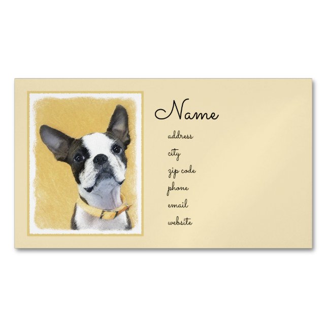 Carte De Visite Magnétique Boston Terrier Peinture - Cute Original Chien Art (devant)