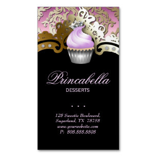 Carte De Visite Magnétique Boulangerie Cupcake Élégante Damas Violet Or