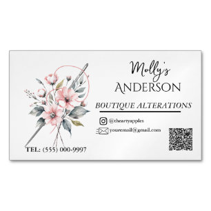 Carte De Visite Magnétique Boutique florale rose Couture & Altérations