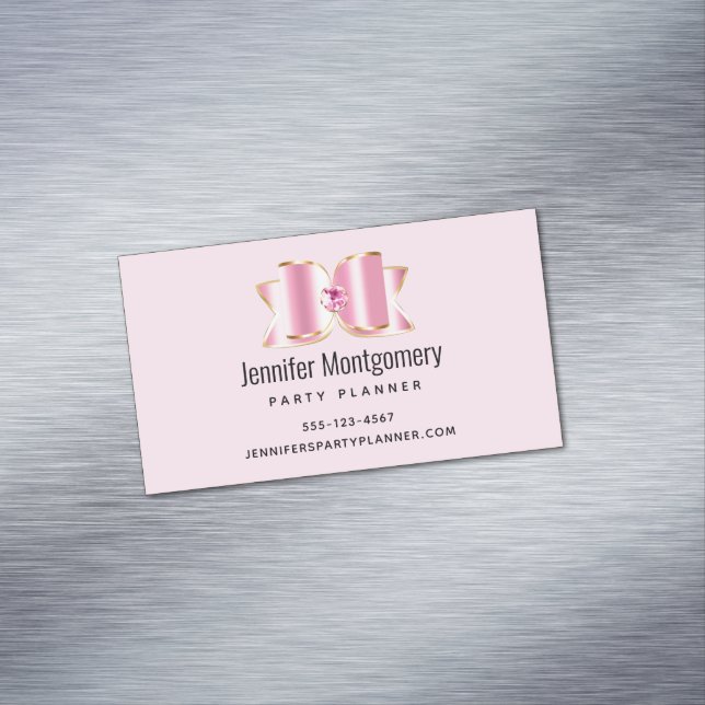 Carte De Visite Magnétique Bow en verre rose avec pierre centrale (In Situ)
