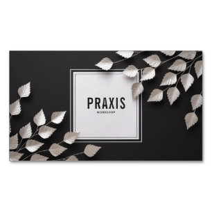 Carte De Visite Magnétique Branche de feuilles d'argent élégante minimaliste