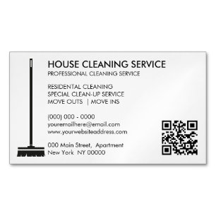 Carte De Visite Magnétique Broom Janitorial Cleaner Simple Qr Code
