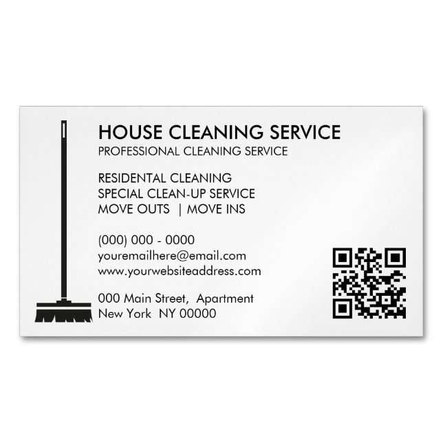 Carte De Visite Magnétique Broom Janitorial Cleaner Simple Qr Code (devant)