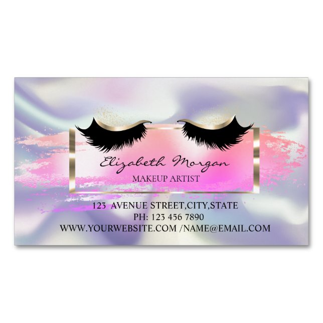 Carte De Visite Magnétique Brush Stroke moderne, Holographie Faux Lashes (devant)