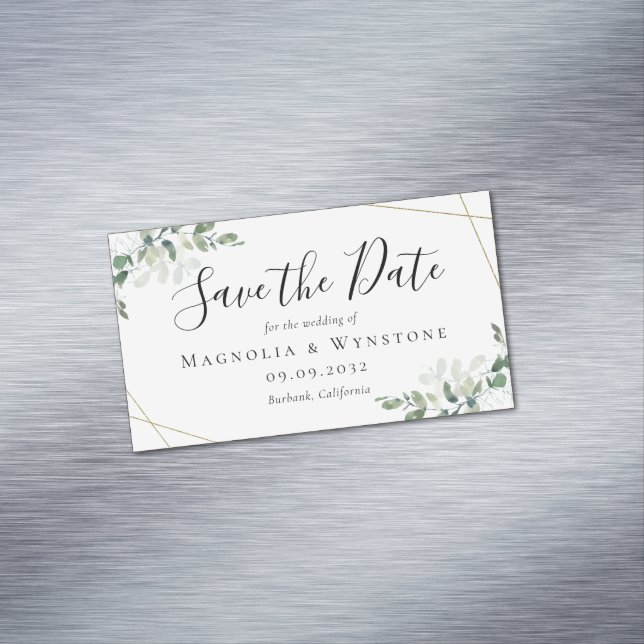 Carte De Visite Magnétique BUDGET Eucalyptus Aquarelle Mariage Enregistrer La (In Situ)