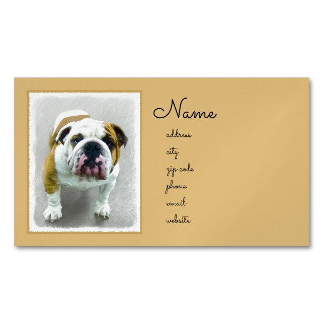 Carte De Visite Magnétique Bulldog Painting - Joli art original chien (devant)