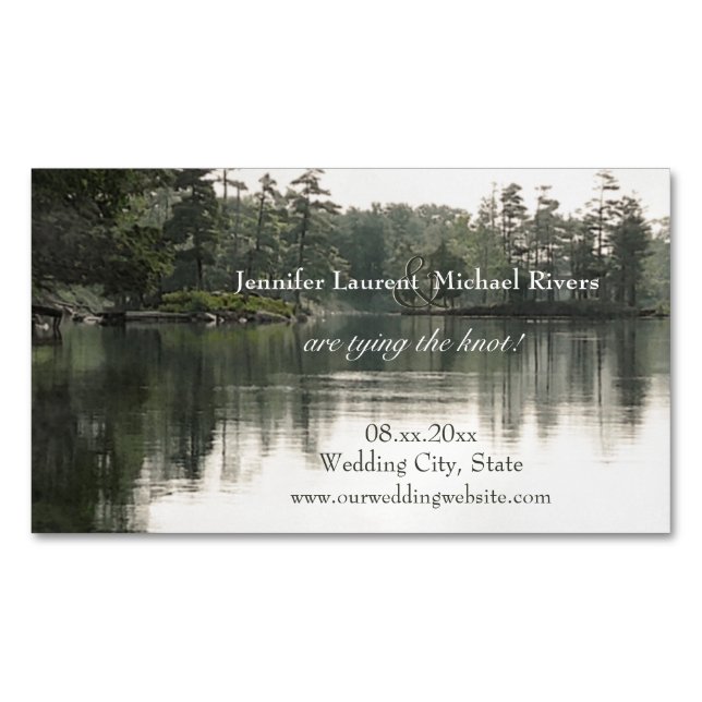 Carte De Visite Magnétique calme rustique lac evergreens réflexion mariage (devant)