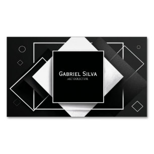 Carte De Visite Magnétique Carré géométrique minimaliste en couches noir et b