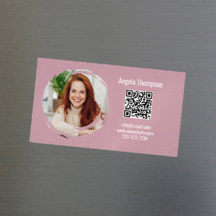 Carte De Visite Magnétique Carte magnétique rose moderne avec QR Code photo 