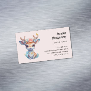 Carte De Visite Magnétique Cerf de Bébé mignon avec Antlers et Fleurs