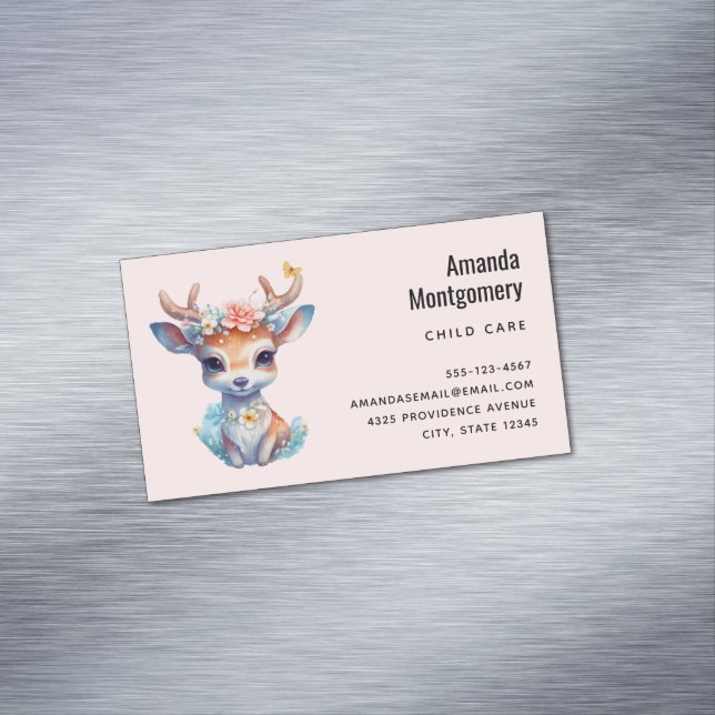 Carte De Visite Magnétique Cerf de Bébé mignon avec Antlers et Fleurs (In Situ)