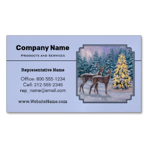 Carte De Visite Magnétique Cerf et arbre de Noël Bleu d'hiver