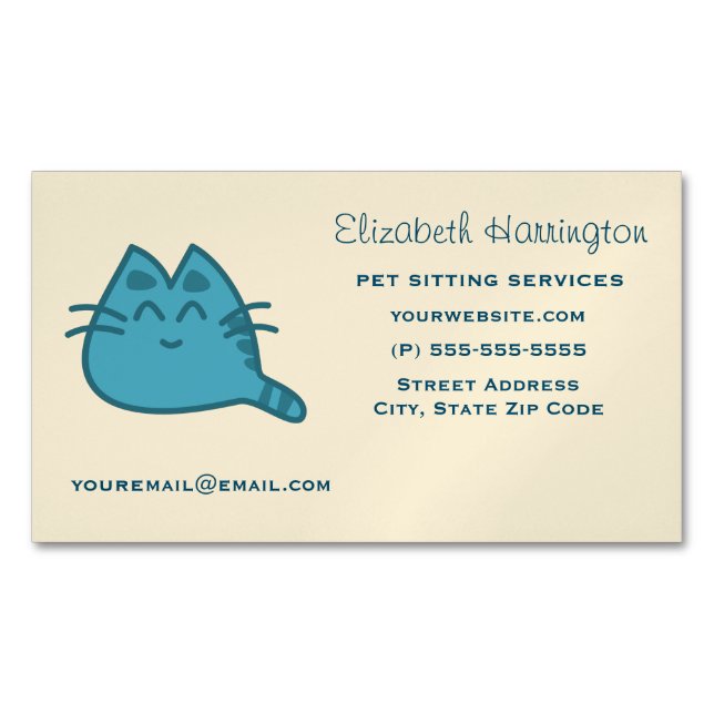 Carte De Visite Magnétique Chat Kitty souriant rouge (devant)